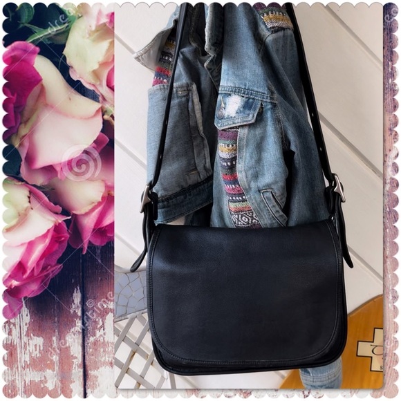 VINTAGE COACH BLACK LEATHER & NICKEL PATRICIA’S LEGACY CROSSBODY SADDLE BAG 9951 - Picture 5 of 15